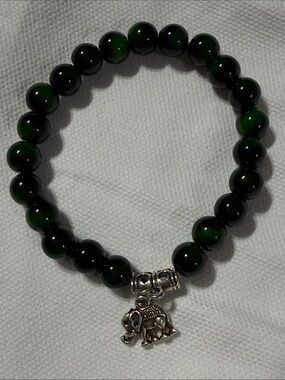 Green Beaded Elephant Charm Bracelet - Unbranded
